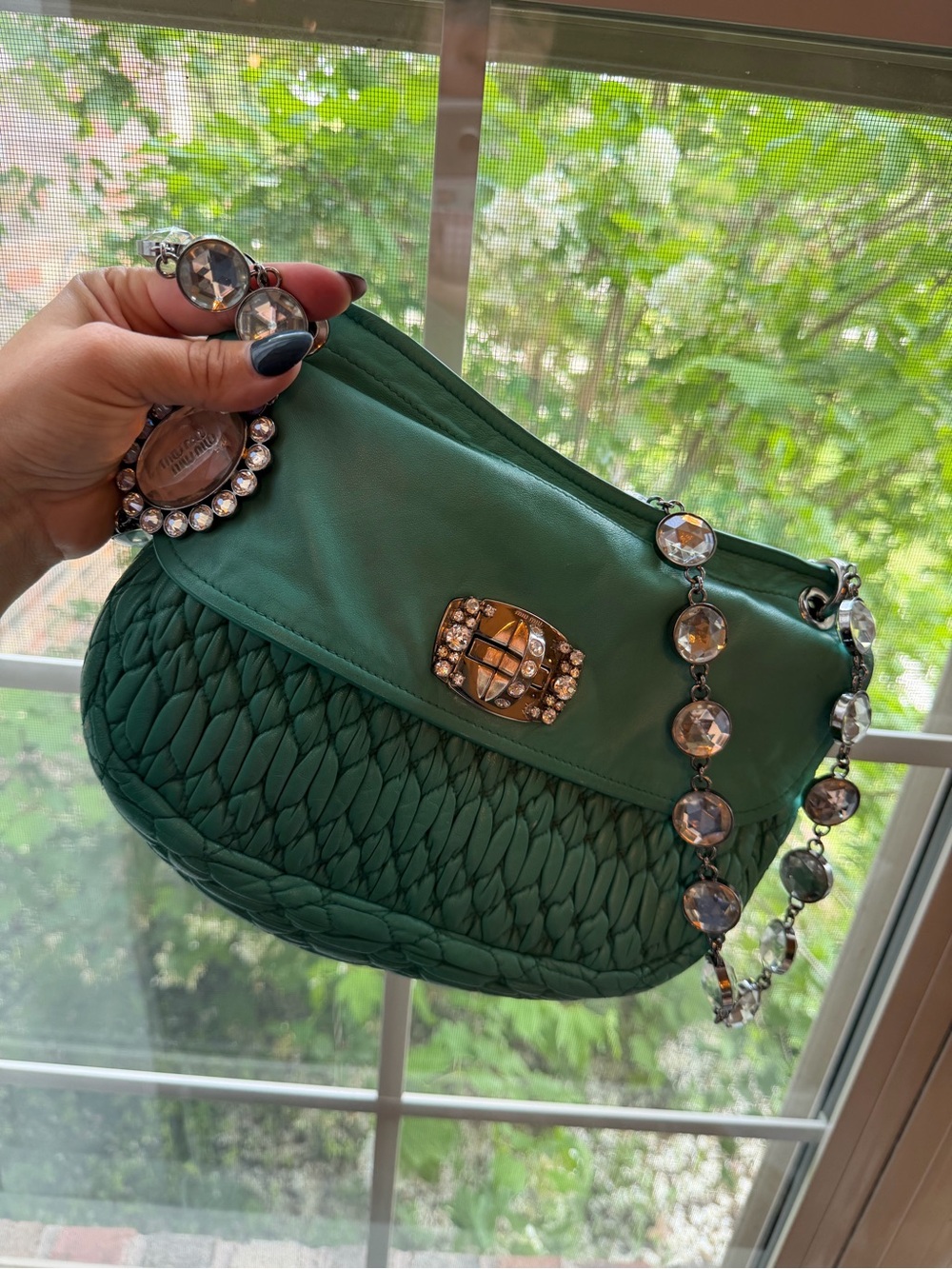 Miu Miu Matelasse Nappa Crystal Chain Crossbody | Pre-Loved | Authenticated